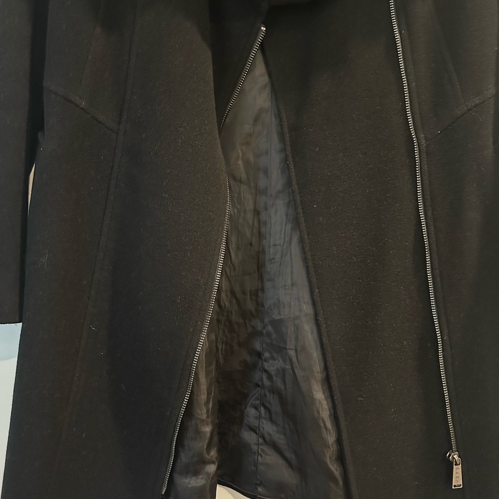DKNY Black Pea Coat with Faux Fur Collar - Picture 3 of 5